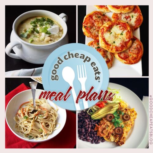 collage of recipes included in family faves meal plan.