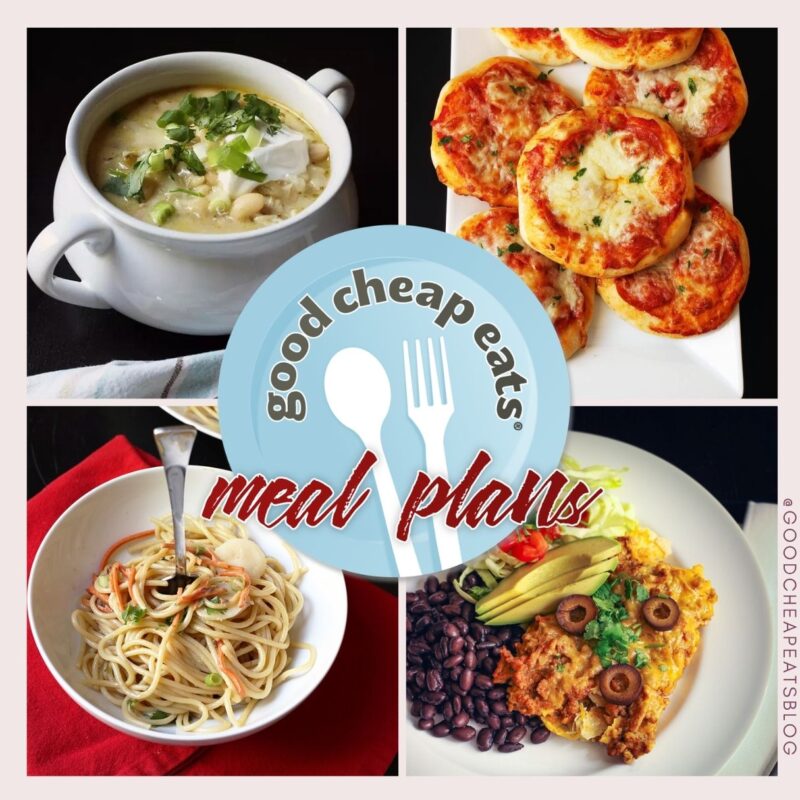 collage of recipes included in family faves meal plan.