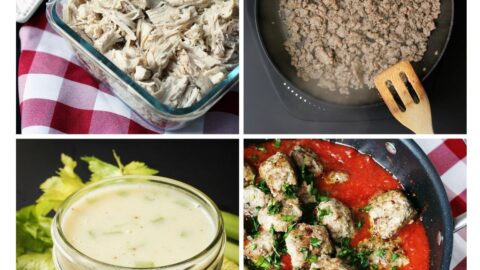 collage of four recipes in freezer meal plan.
