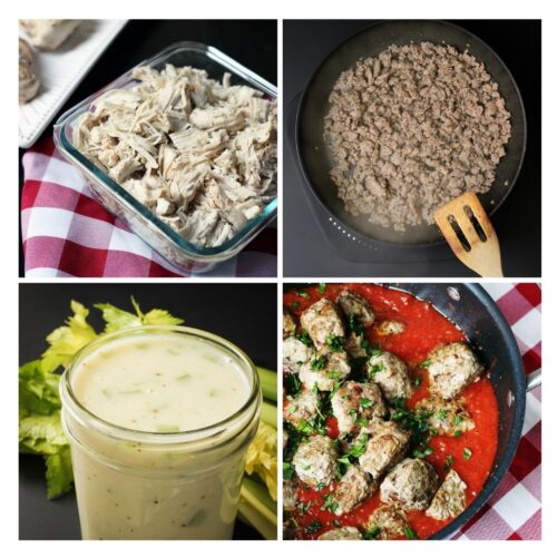 collage of four recipes in freezer meal plan.